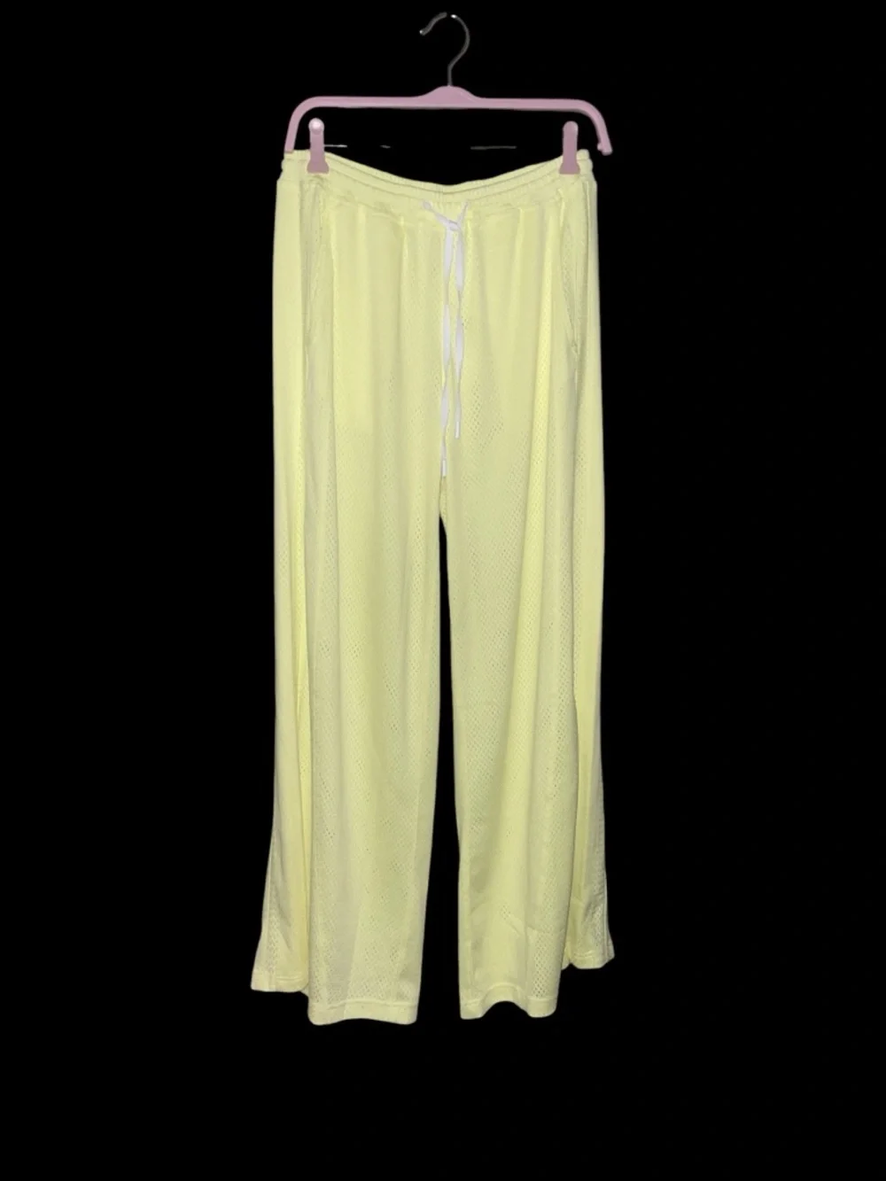 Free People FP Movement Small Overtime Mesh Jersey Knit Pants Yellow Wide Leg - Picture 6 of 7